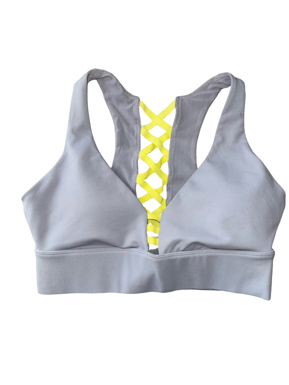 Fabletics Light Gray  Top with Neon Yellow Lattice Back